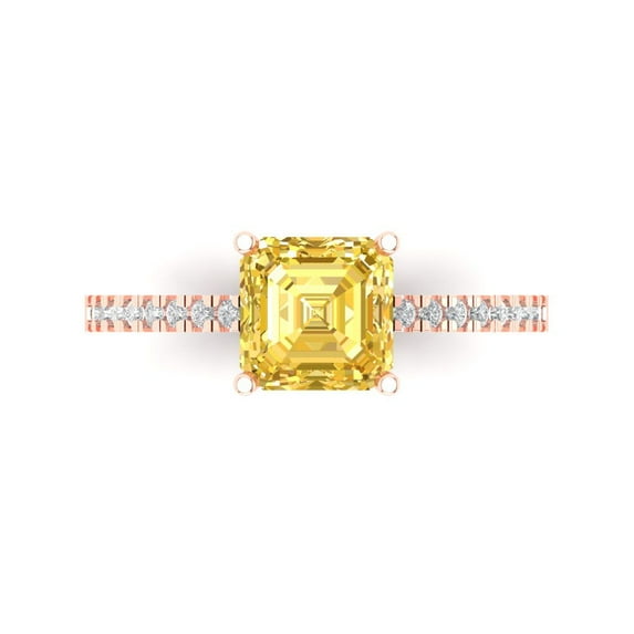 2.7 ct Cushion Cut Simulated Yellow Diamond Solitaire with Simulated Diamond Accents 18K Rose Gold Womens Engagement Ring