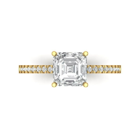 2.7 ct Cushion Cut White Sapphire Solitaire with Accents Engagement Ring for Women in 18K Yellow Gold