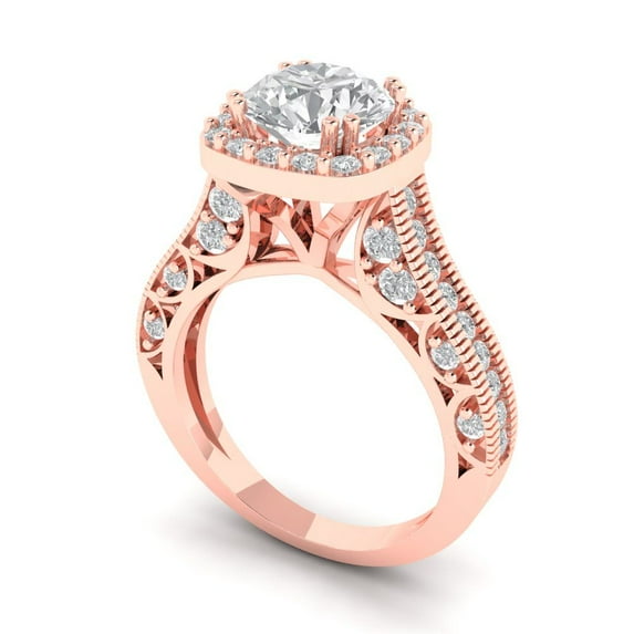 2.7 ct round cut clear Zircon 14k rose gold halo Bridal Wedding Engagement Promise Anniversary Ring for Women size 10