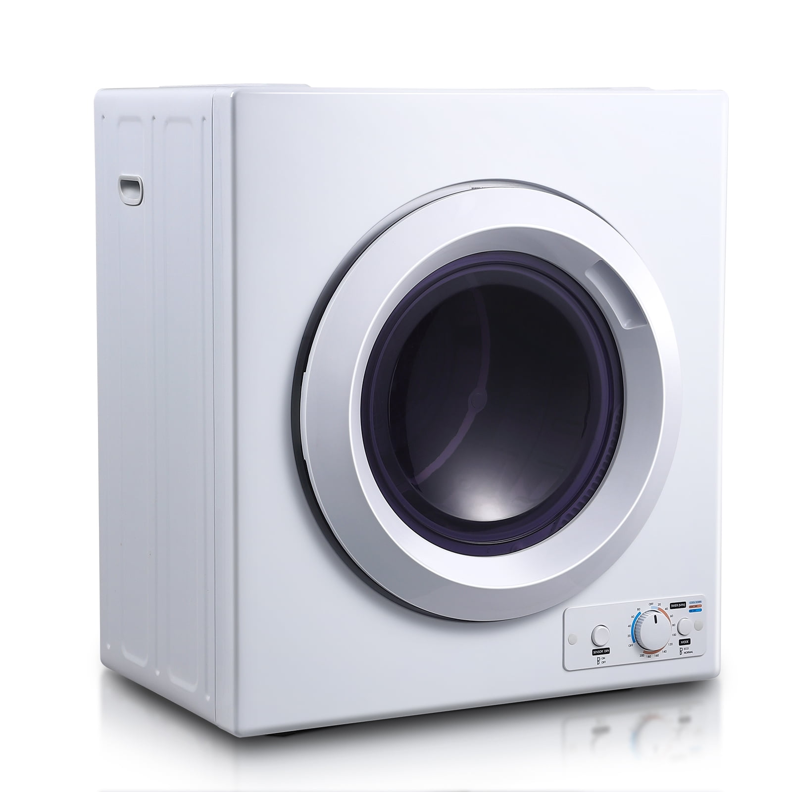 Compact White Electric Dryer with Moisture Sensing and Door Window
