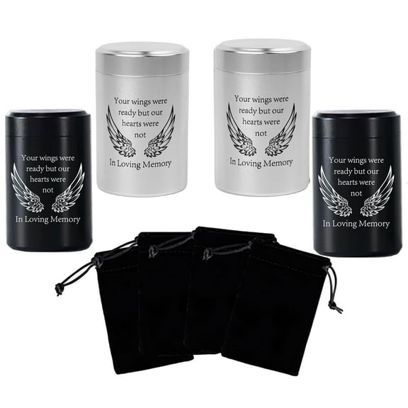 2.7 inch Small Urns for Ashes - Set of 4, Aluminium Mini Urns, Cremation Urns for Human/Pet Ashes, Ashes Holder, Small Keepsake urns-in Loving Memory, Black&Silver