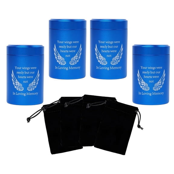 2.7 inch Small Urns for Ashes - Set of 4, Aluminium Mini Urns, Cremation Urns for Human/Pet Ashes, Ashes Holder, Small Keepsake urns-in Loving Memory, Blue