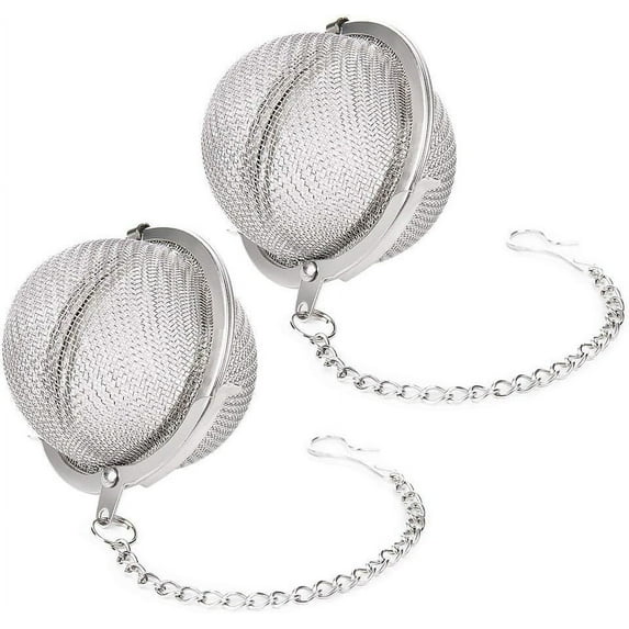 2.7 inch Stainless steel fine mesh seasoning ball kitchen soup spice stew filter kitchen tool metal tea bag tea ball (2Pcs Round Shape)