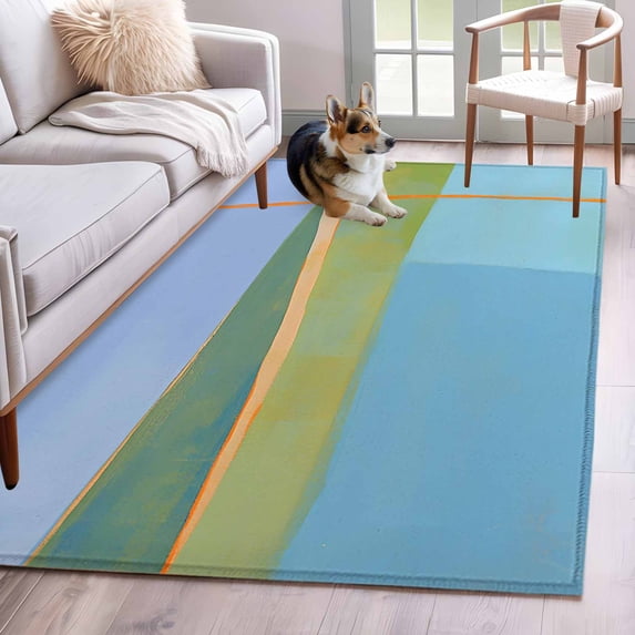2.7'x5' Area Rugs, Aqua Teal Orange Indoor Outdoor Area Rug for Living Room Bedroom, Modern Oil Painting Abstract Washable Bathroom Rugs Kitchen Floor Carpet Mats Home Decor Aesthetic