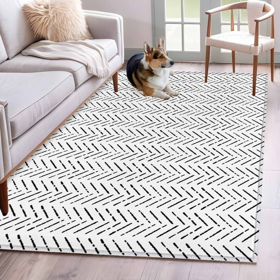 2.7'x5' Area Rugs, Black Striped Indoor Outdoor Area Rug for Living Room Bedroom, Modern Abstract Art Geometric Washable Bathroom Rugs Kitchen Floor Carpet Mats Home Decor Aesthetic