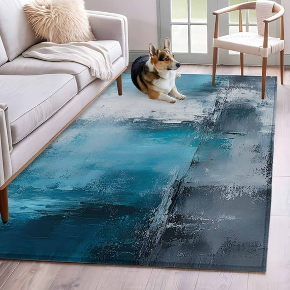 2.7'x5' Area Rugs, Blue Grey Indoor Outdoor Area Rug for Living Room Bedroom, Modern Oil Painting Abstract Vintage Washable Bathroom Rugs Kitchen Floor Carpet Mats Home Decor Aesthetic