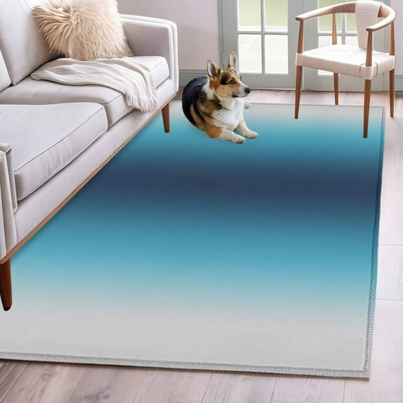 2.7'x5' Area Rugs, Blue Teal Grey Ombre Indoor Outdoor Area Rug for Living Room Bedroom, Farmhouse Gradient Minimalist Washable Bathroom Rugs Kitchen Floor Carpet Mats Home Decor Aesthetic
