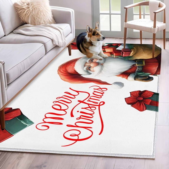 2.7'x5' Area Rugs, Christmas Indoor Outdoor Area Rug for Living Room Bedroom, Xmas Gnomes Red Botanical Red Green Washable Bathroom Rugs Kitchen Floor Carpet Mats Home Decor Aesthetic