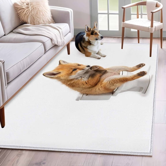 2.7'x5' Area Rugs, Funny Foxes Indoor Outdoor Area Rug for Living Room Bedroom, Cute Art Fun Lovely Animals on Toilets Washable Bathroom Rugs Kitchen Floor Carpet Mats Home Decor Aesthetic