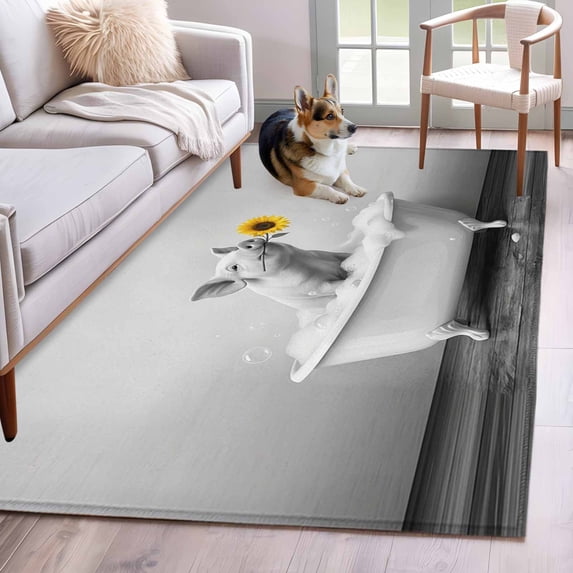 2.7'x5' Area Rugs, Funny Pig Indoor Outdoor Area Rug for Living Room Bedroom, Cute Art Vintage Lovely Animals on Bathtub Washable Bathroom Rugs Kitchen Floor Carpet Mats Home Decor Aesthetic