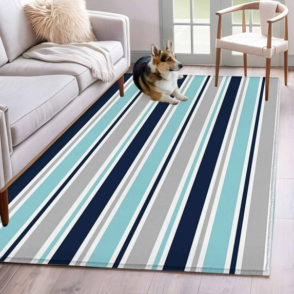2.7'x5' Area Rugs, Grey Blue Striped Indoor Outdoor Area Rug for Living ...