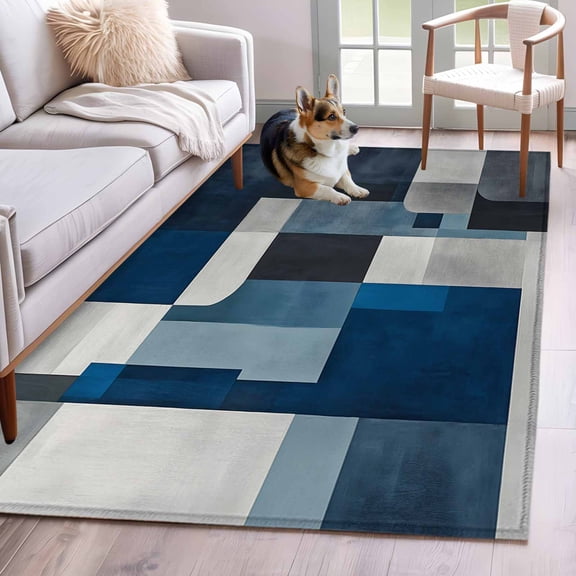 2.7'x5' Area Rugs, Navy Blue Grey Indoor Outdoor Area Rug for Living Room Bedroom, Modern Abstract Geometric Vintage Washable Bathroom Rugs Kitchen Floor Carpet Mats Home Decor Aesthetic