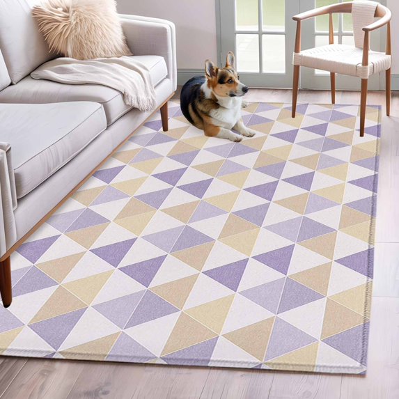 2.7'x5' Area Rugs, Purple Yellow Geometric Indoor Outdoor Area Rug for Living Room Bedroom, Modern Triangle Abstract Art Washable Bathroom Rugs Kitchen Floor Carpet Mats Home Decor Aesthetic