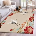 thumbnail image 1 of 2.7'x5' Area Rugs, Rustic Crane Indoor Outdoor Area Rug for Living Room Bedroom, Vintage Red Teal Spring Floral Botanical Washable Bathroom Rugs Kitchen Floor Carpet Mats Home Decor Aesthetic, 1 of 8