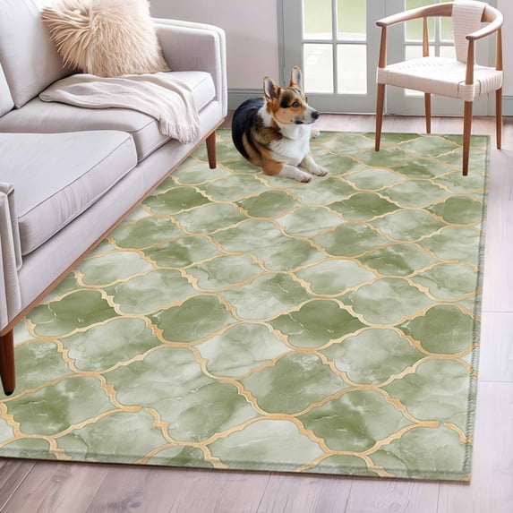 2.7'x5' Area Rugs, Sage Green Geometric Indoor Outdoor Area Rug for Living Room Bedroom, Modern Morocco Abstract Art Washable Bathroom Rugs Kitchen Floor Carpet Mats Home Decor Aesthetic