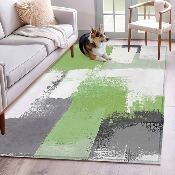 2.7'x5' Area Rugs, Sage Green Grey Indoor Outdoor Area Rug for Living Room Bedroom, Modern Oil Painted Abstract Geometric Washable Bathroom Rugs Kitchen Floor Carpet Mats Home Decor Aesthetic
