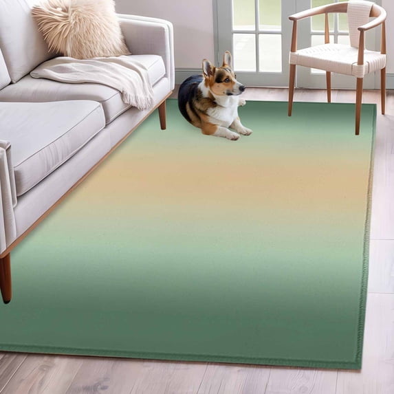 2.7'x5' Area Rugs, Sage Green Ombre Indoor Outdoor Area Rug for Living Room Bedroom, Modern Yellow Gradient Farmhouse Art Washable Bathroom Rugs Kitchen Floor Carpet Mats Home Decor Aesthetic