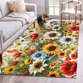 thumbnail image 1 of 2.7'x5' Area Rugs, Spring Floral Indoor Outdoor Area Rug for Living Room Bedroom, Summer Sunflower Botanical Dasiy Washable Bathroom Rugs Kitchen Floor Carpet Mats Home Decor Aesthetic, 1 of 8