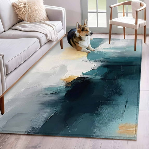 2.7'x5' Area Rugs, Teal Ombre Indoor Outdoor Area Rug for Living Room Bedroom, Modern Abstract Oil Painting Color Block Washable Bathroom Rugs Kitchen Floor Carpet Mats Home Decor Aesthetic