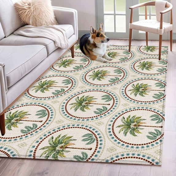 2.7'x5' Area Rugs, Vintage Palm Trees Indoor Outdoor Area Rug for Living Room Bedroom, Summer Botanical Retro Art Washable Bathroom Rugs Kitchen Floor Carpet Mats Home Decor Aesthetic