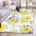 thumbnail image 1 of 2.7'x5' Area Rugs, Yellow Watercolor Floral Indoor Outdoor Area Rug for Living Room Bedroom, Spring Flower Abstract Art Washable Bathroom Rugs Kitchen Floor Carpet Mats Home Decor Aesthetic, 1 of 8
