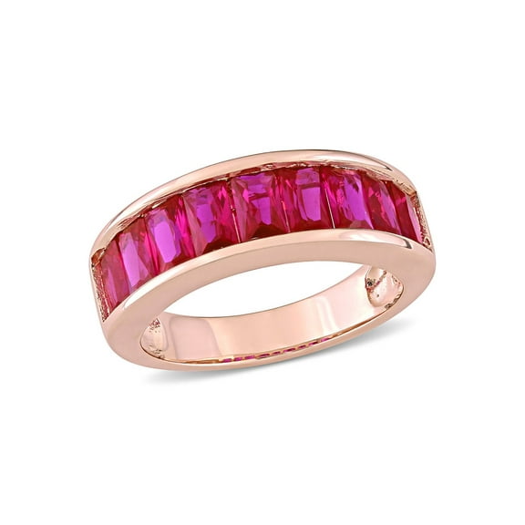2.70 Carat (Ctw) Lab-Created Ruby Semi-Eternity Band Ring in Rose Plated Silver for Women