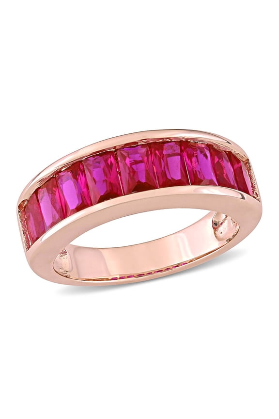 2.70 Carat (Ctw) Lab-Created Ruby Semi-Eternity Band Ring in Rose Plated Silver for Women