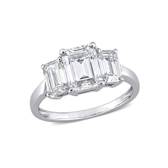 2.70 Carat (Ctw) Lab-Created Three-Stone Octagon Moissanite Engagement Ring in 10K White Gold for Women