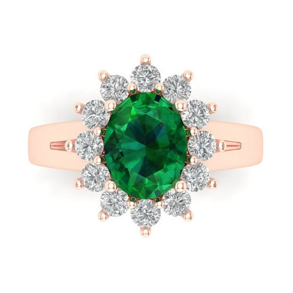 Halo Engagement Ring for Women - 2.72ct Simulated Emerald in 14K Rose Gold Promise Ring