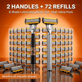 thumbnail image 1 of [2+72] Luxury Shaver with 6 Layers of Blades, Contains 2 Handles & 72 Replaceable Blades, Ergonomic Handle, Precision Design, A Smooth and Precise Beauty Kit for Men, 1 of 10
