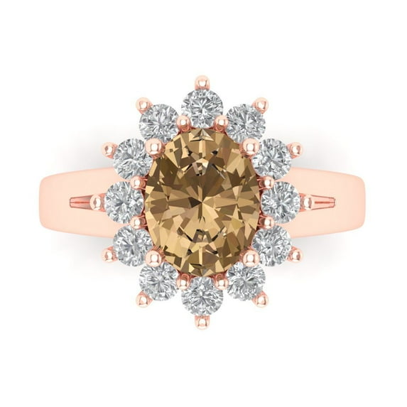 Halo Engagement Ring for Women - 2.72ct Simulated Champagne Diamond in 14K Rose Gold Promise Ring