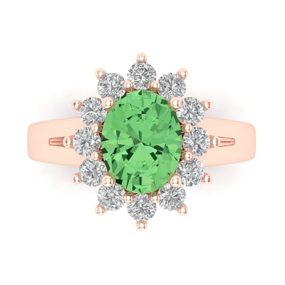 Halo Engagement Ring for Women - 2.72ct Simulated Green Diamond in 14K Rose Gold Promise Ring
