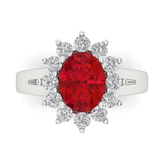 Halo Engagement Ring for Women - 2.72ct Simulated Ruby in 14K White Gold Promise Ring