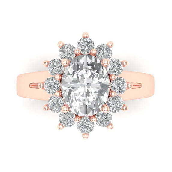 Halo Engagement Ring for Women - 2.72ct White Sapphire in 14K Rose Gold Promise Ring