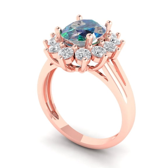 2.72 ct Oval Cut Blue Moissanite Halo Engagement Ring for Women in 18K Rose Gold