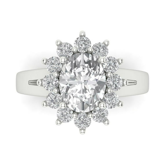 2.72 ct Oval Cut Moissanite Halo Engagement Ring for Women in 18K White Gold