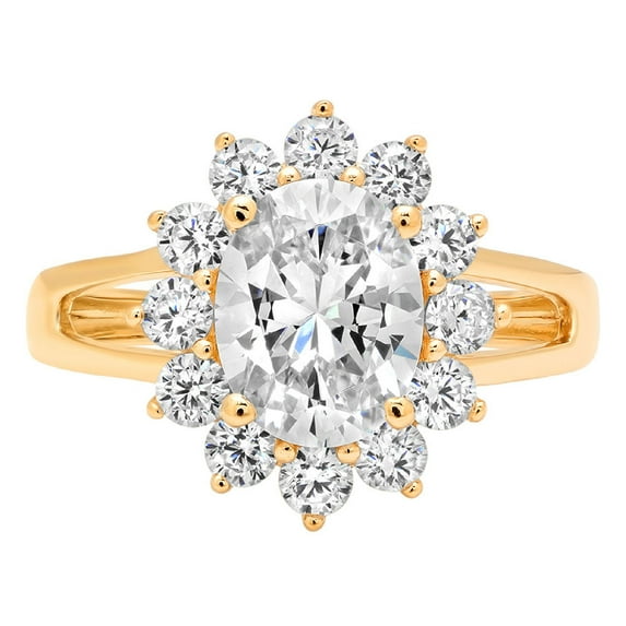 2.72 ct Oval Cut Moissanite with Simulated Diamond Halo Accents 14K Yellow Gold Womens Engagement Ring