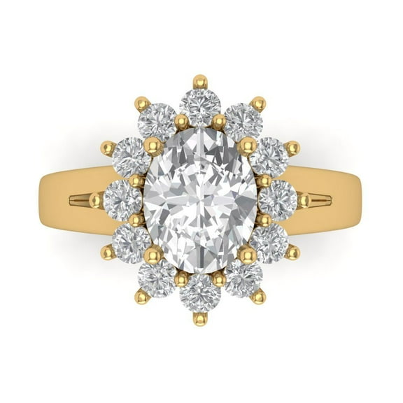 2.72 ctw with Simulated Diamond Halo Accents Anniversary Ring for Women | Oval Cut Moissanite | Hyperallergenic Solid 14K Yellow Gold