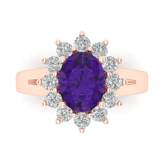 Clara Pucci 14K Rose Gold 2.72ct Amethyst Halo Ring for Women