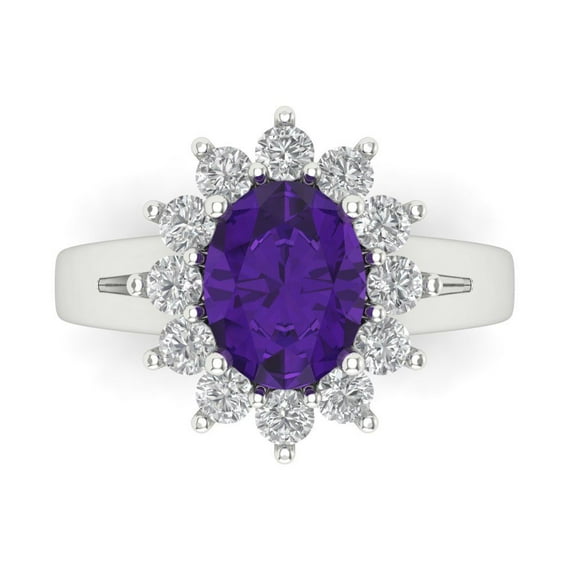 2.72 ct Oval Cut Natural Amethyst Halo Engagement Ring for Women in 18K White Gold