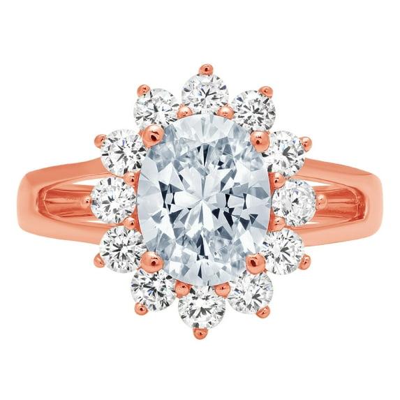 2.72 ct Oval Cut Natural Aquamarine with Simulated Diamond Halo Accents 14K Rose Gold Womens Engagement Ring