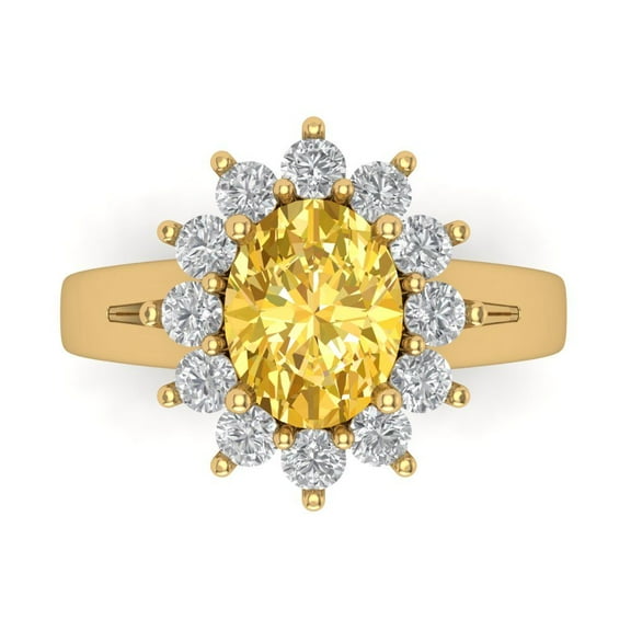 2.72 ct Oval Cut Natural Citrine Halo Engagement Ring for Women in 14K Yellow Gold