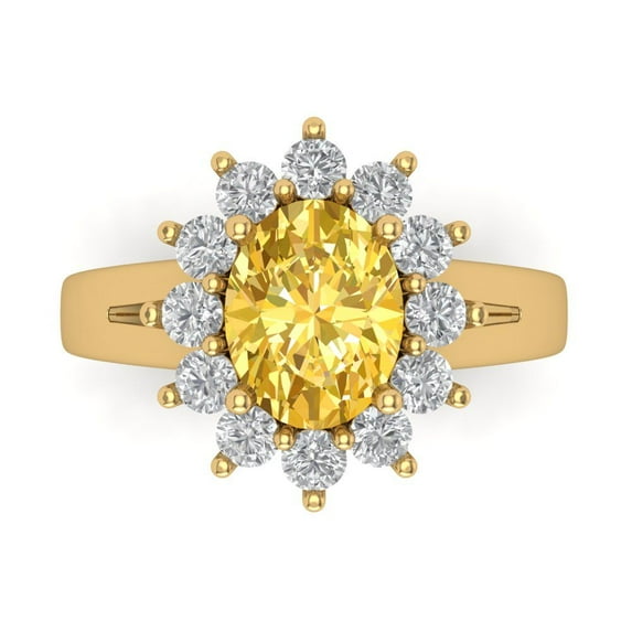 Clara Pucci 14K Yellow Gold Solid Gold Citrine Halo Anniversary Ring for Women - 2.72 cttw Oval Cut