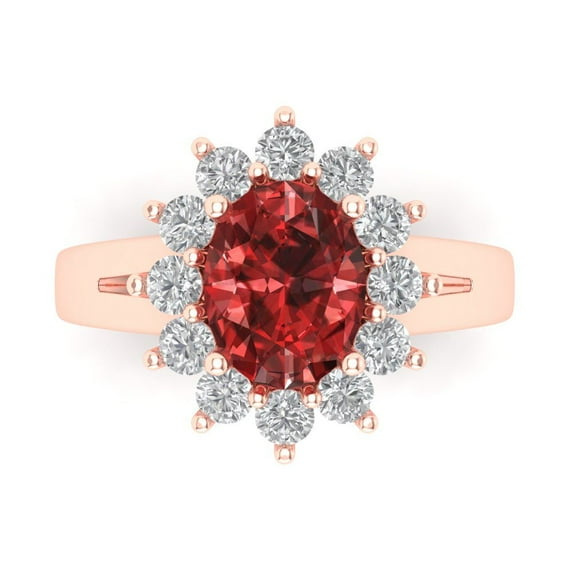 2.72 ct Oval Cut Natural Garnet with Simulated Diamond Halo Accents 14K Rose Gold Womens Engagement Ring