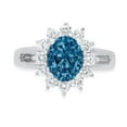 thumbnail image 1 of 2.72 ct Oval Cut Natural London Blue Topaz with Simulated Diamond Halo Accents 18K White Gold Womens Engagement Ring, 1 of 4
