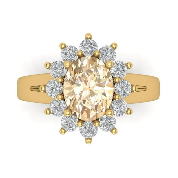 2.72 ct Oval Cut Natural Morganite Halo Engagement Ring for Women in 18K Yellow Gold