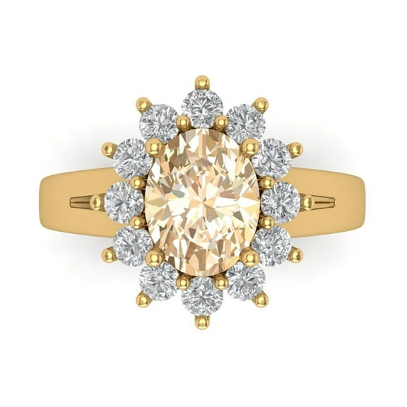 2.72 ct Oval Cut Natural Morganite with Simulated Diamond Halo Accents 14K Yellow Gold Womens Engagement Ring