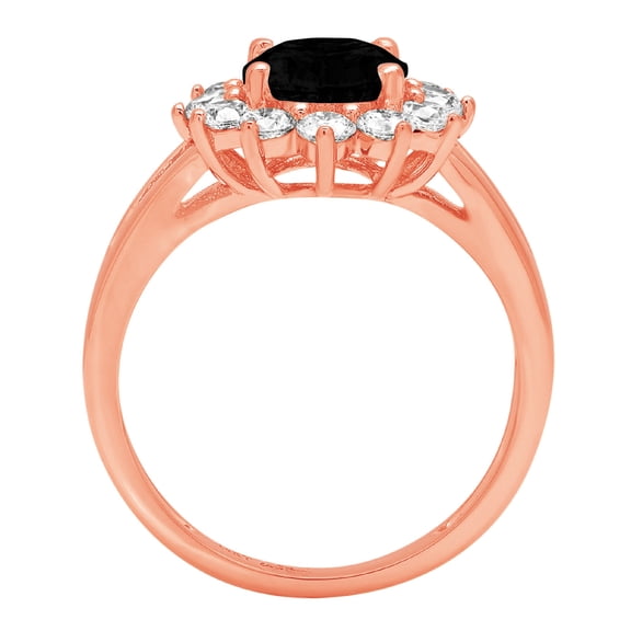 2.72 ct Oval Cut Natural Onyx Halo Engagement Ring for Women in 18K Rose Gold