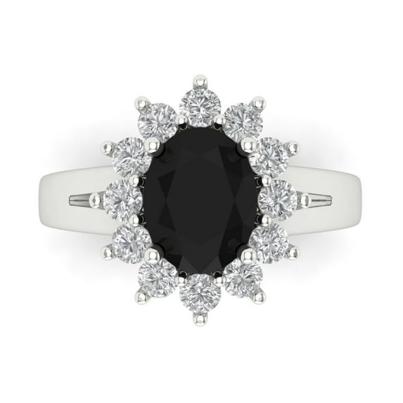 2.72 ct Oval Cut Natural Onyx Halo Engagement Ring for Women in 18K White Gold