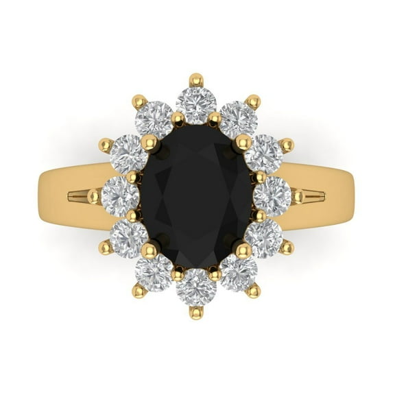 2.72 ct Oval Cut Natural Onyx with Simulated Diamond Halo Accents 14K Yellow Gold Womens Engagement Ring